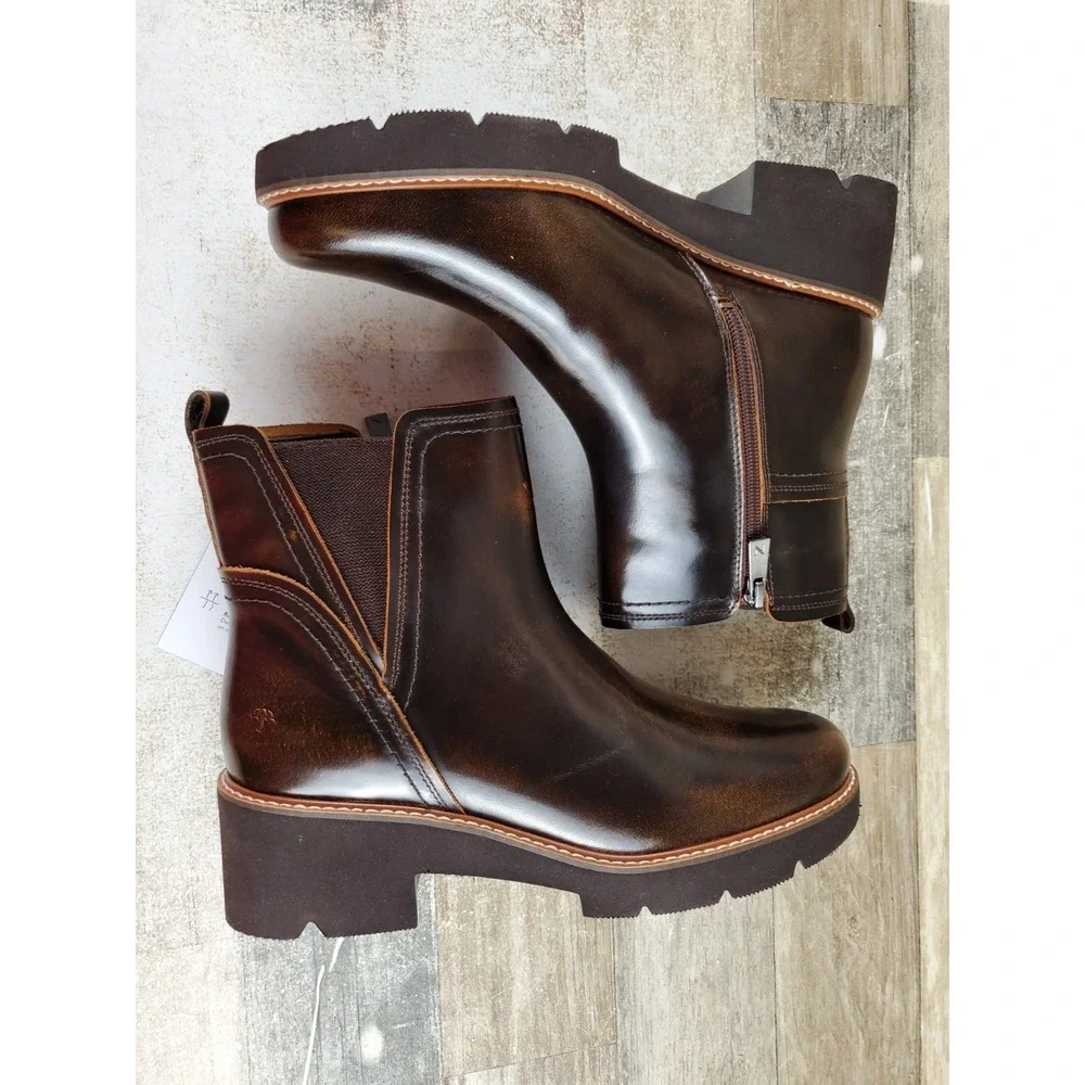 Naturalizer Darry Womens Ankle Bootie Sz 9 M English Tea Brown Leather Side Zip